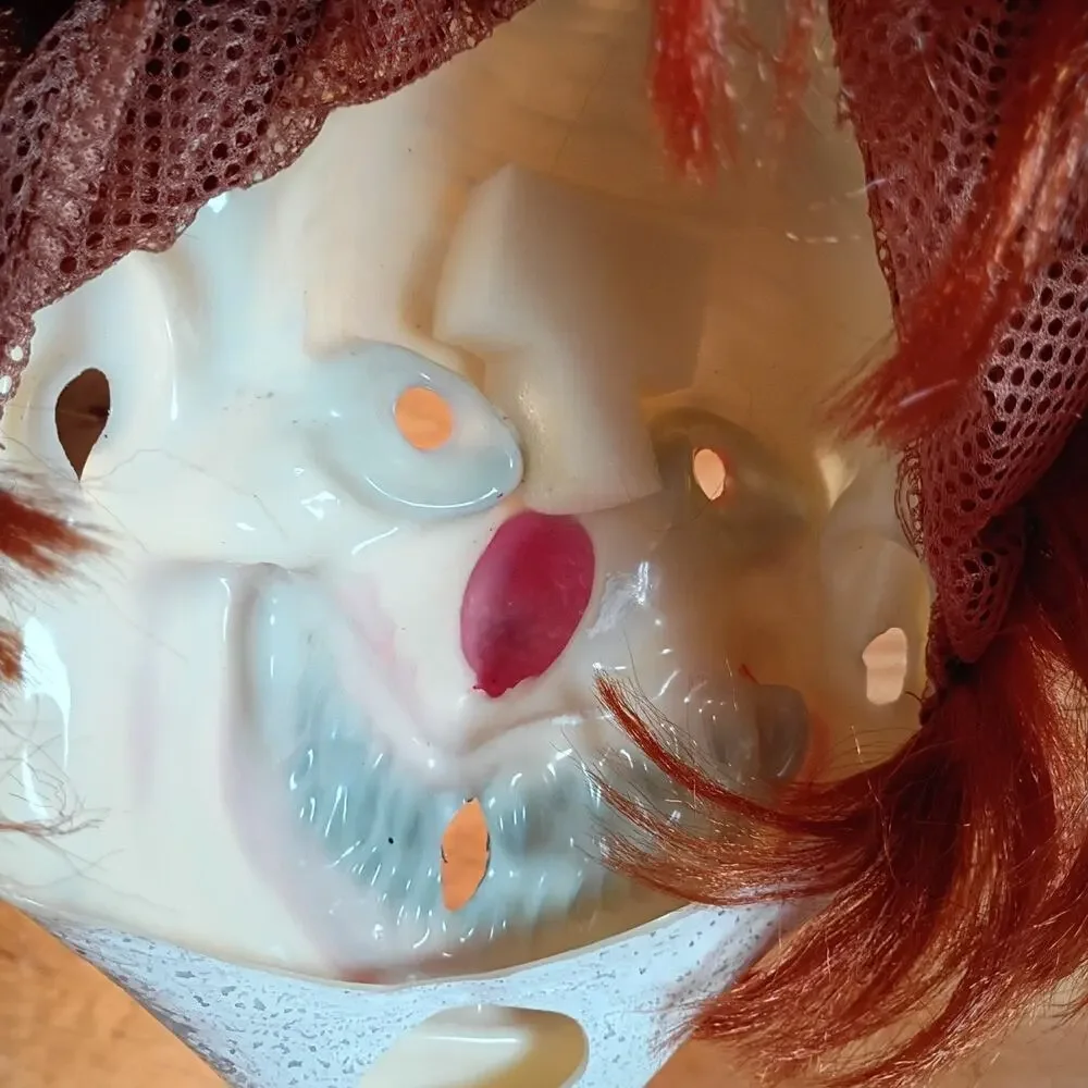 Creepy Evil Killer Clown Mask Red Hair Sharp Teeth Horror Halloween Costume